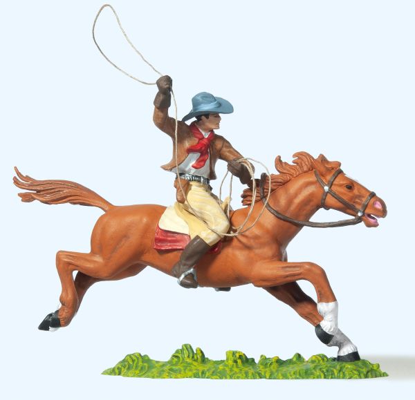 54822 Preiser - Cowboy reitend, Lasso werfend - Spur 2m / G