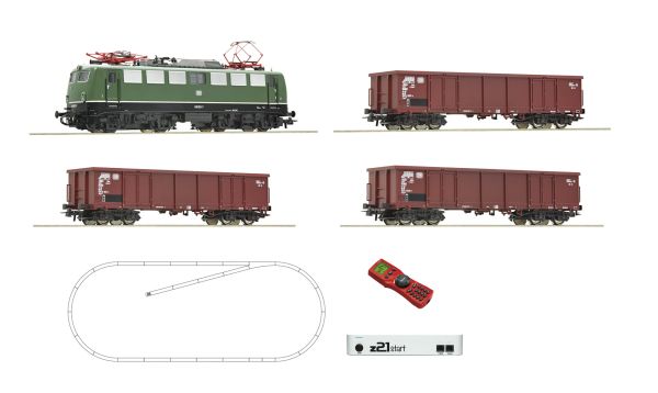 1 Elektrolokomotive BR 140, DB 3 vierachsige offene Güterwagen 1 z21 start 1 Z21 multiMAUS 1 Steckernetzteil 1 Gleisoval