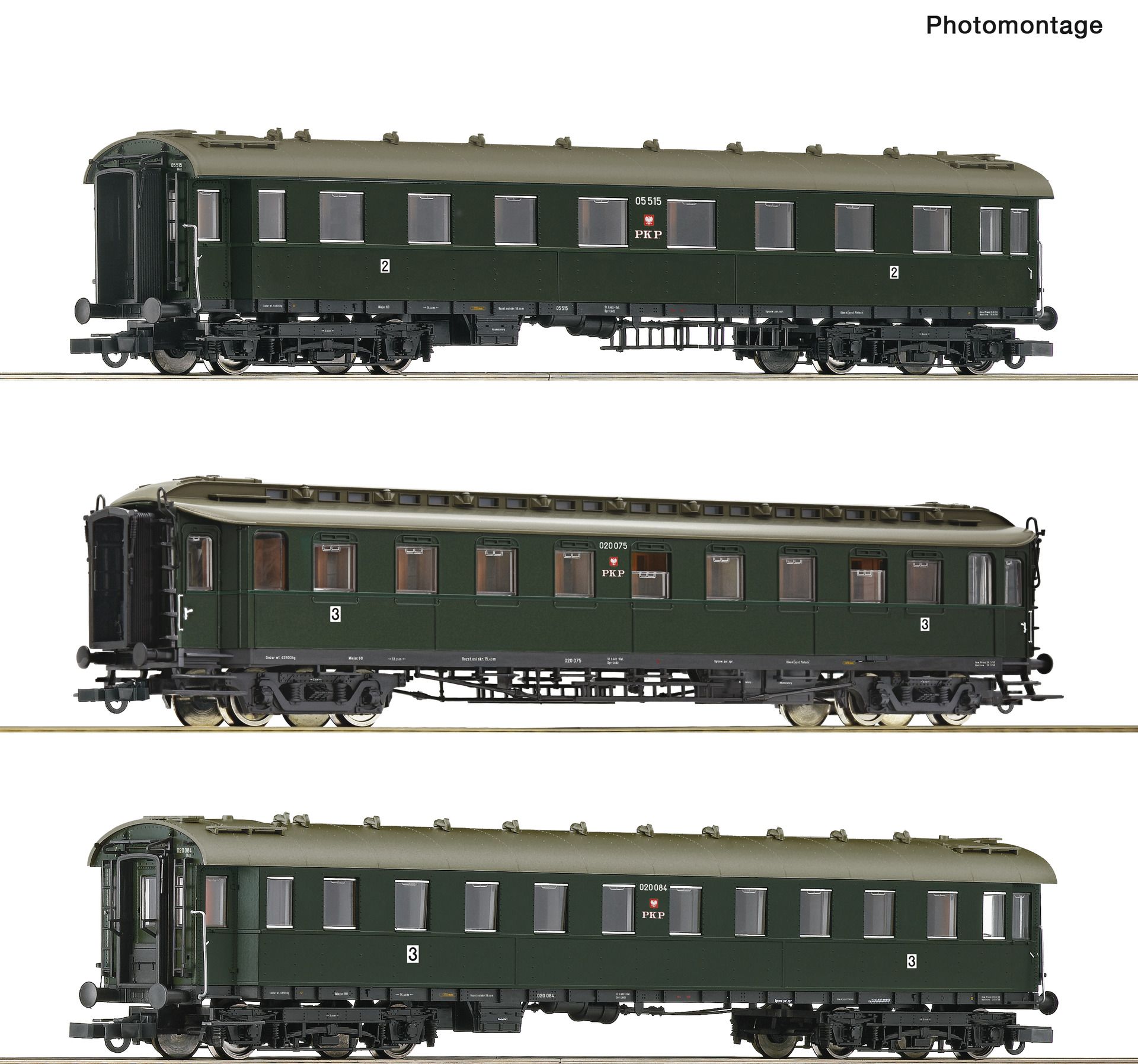 6200112 Roco - 3er Set D-Zugwagen PKP - Spur H0