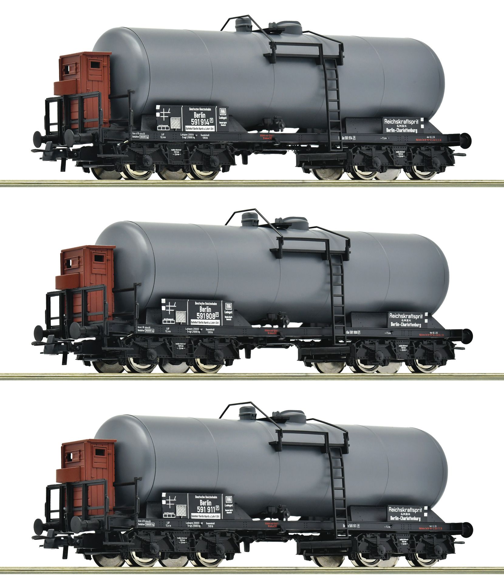 6600062 Roco - 3er Set Kesselwag. DRG - Spur H0