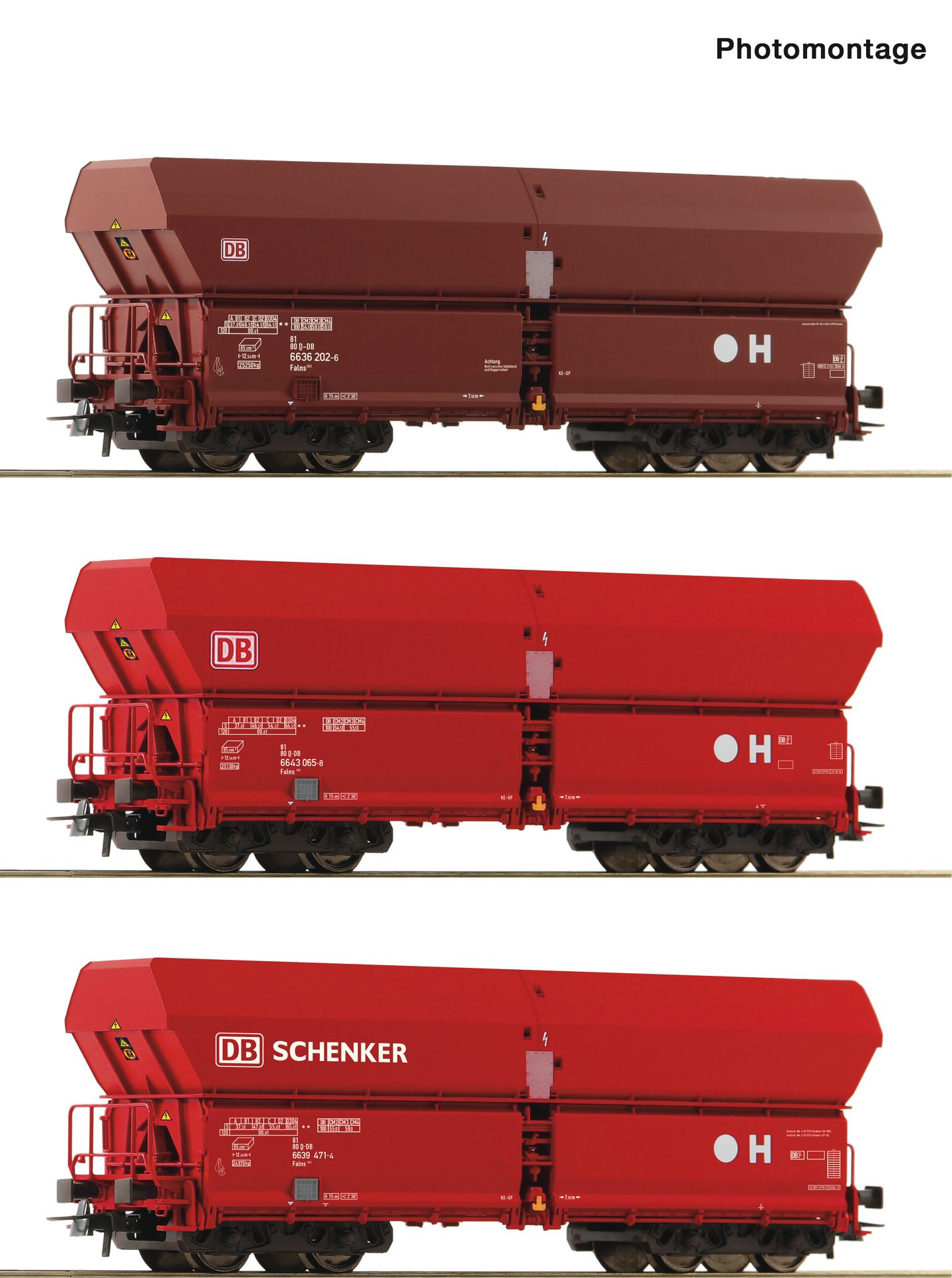 6600135 Roco - 3er Set Selbstentladewag. DB- - Spur H0