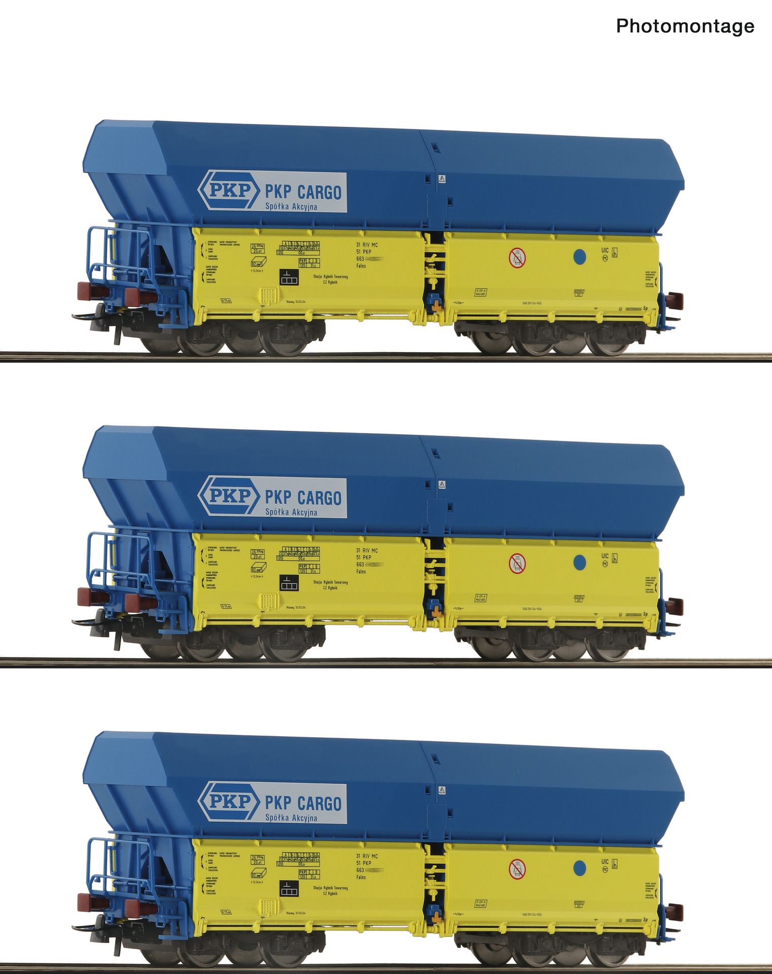 6600136 Roco - 3er Set Selbstentladewag. PKP - Spur H0