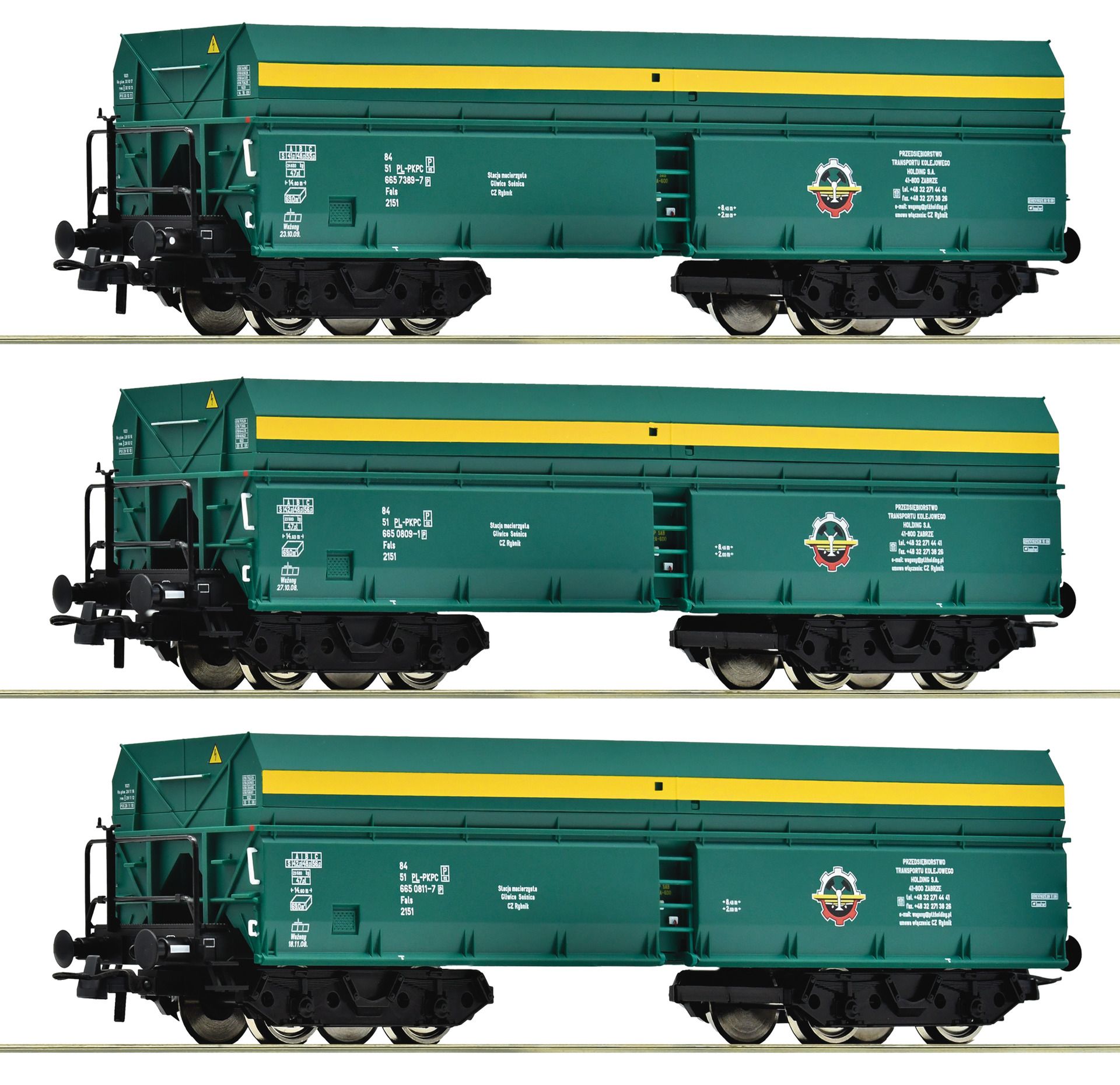 6600195 Roco - 3er Set Selbstentladewag. - Spur H0