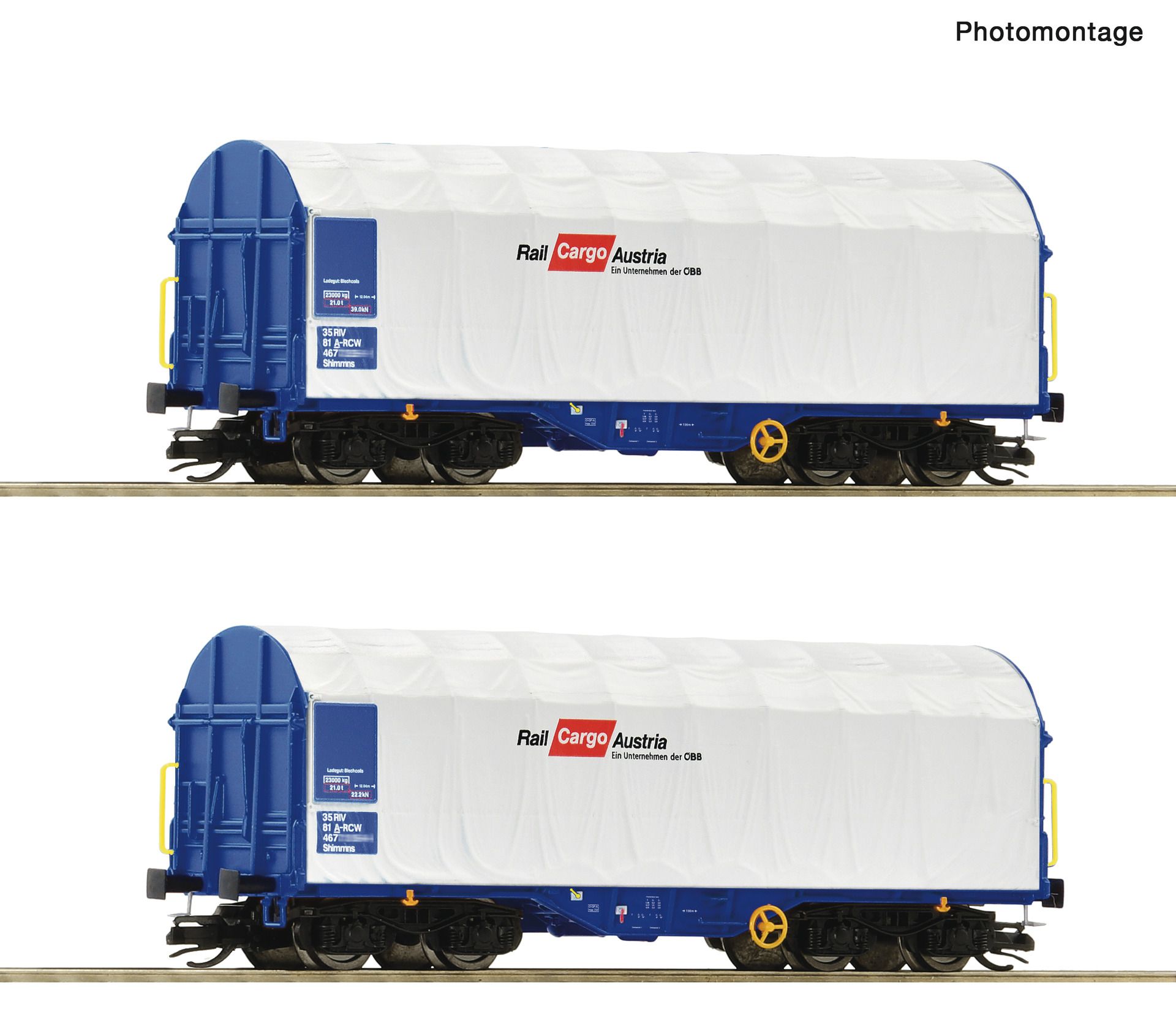 6680007 Roco - 2er Set Schiebeplanenwagen RCA - Spur TT
