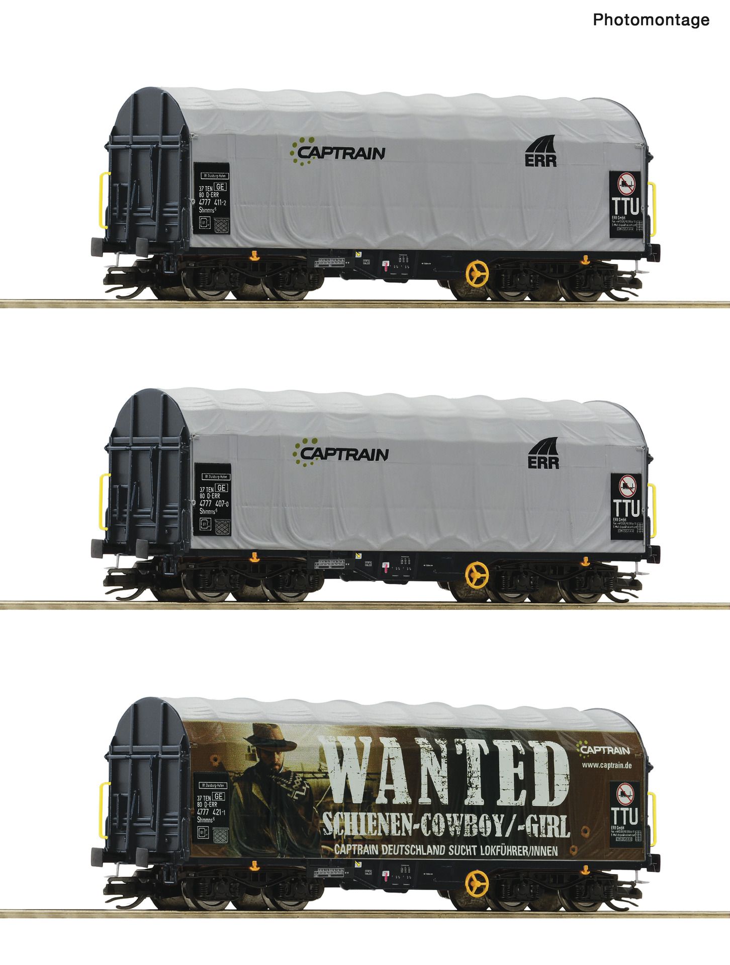 6680023 Roco - 3er Set Schiebeplanenwagen Captrain - Spur TT
