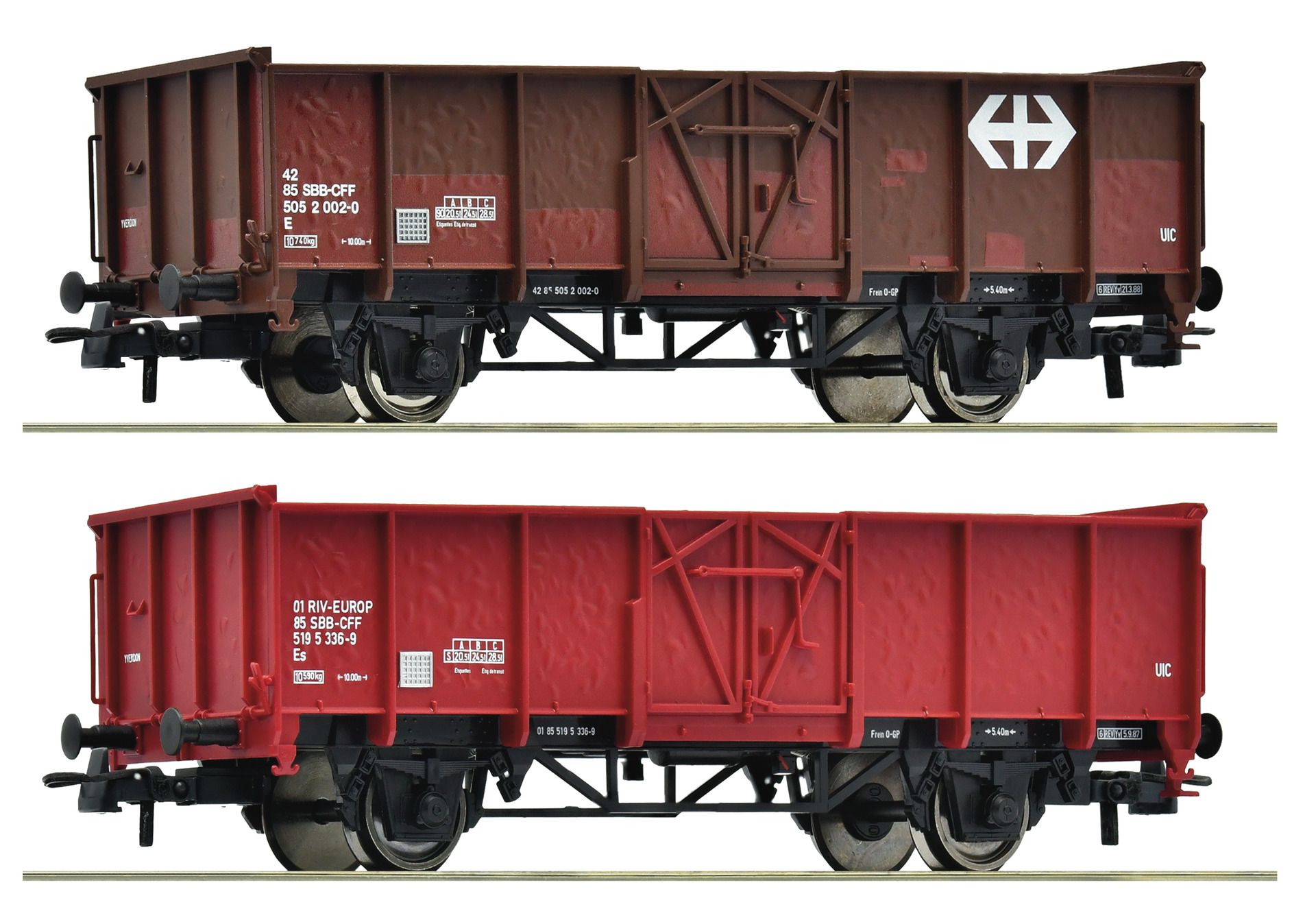 77034 Roco - 2-tlg. Set: Offene G�terwagen - Spur H0