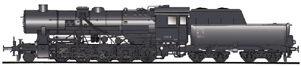 schwarzgraue Lackierung RAL 7021, keine Windleitbleche, 2-Licht-Spitzensignal vorn/hinten, abgeblendete Scheinwerfer, Schlot 1-teilig, Kälteschutzverkleidung, Wannentender 2`2`T30 ohne Kabine
