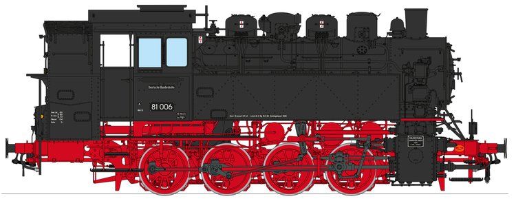 Bw Oldenburg, BD Münster, Rahmen: RAL 3002, Fahrwerk: RAL 3002, Räder: RAL 3002, Aufbau: RAL 9005, Rauchkammer: schwarz matt, schwarze Kesselringe,
