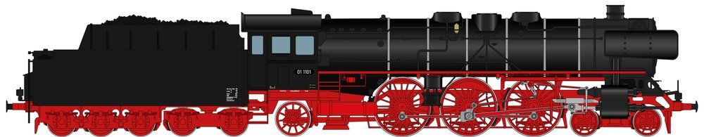 FINESCALE, Aufbau: schwarz RAL 9005, Fahrwerk: Karminrot RAL 3002, silberne Kesselringe, Zustand: Aug. 1951, Altbaukessel mit obenliegenden Sandkasten, runde Rauchkammertür, 2x DRG-Lampen, Indusi, Tender 2´2T38