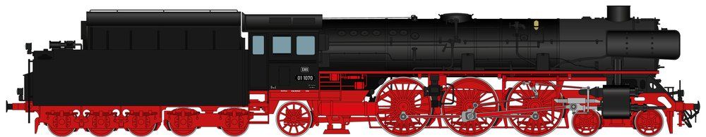 FINESCALE, DB-Keks, Aufbau: schwarz RAL 9005, Fahrwerk: Karminrot RAL 3002, silb. Kesselringe, Zustand: Jul. 1957, Neubaukessel, hohe senkrechte Sandkästen am Umlauf, Neubaukessel-Schlot, 3x DB-Lampe, mit Indusi, Tender 2´3 T38, Kohleklappen servoges