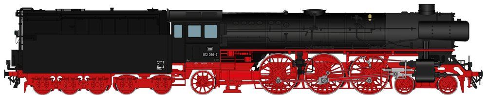 FINESCALE, DB-Keks, Aufbau schwarz RAL 9005, Fahrwerk Karminrot RAL 3002, schwarze Kesselringe, Zustand: Okt. 1970, Neubaukessel, niedrige schräge Sandkästen am Umlauf, hoher Neubaukessel-Schlot, 3x DB-Lampe, mit Indusi, Tender 2´3 T38 Öl