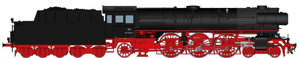 FINESCALE, DB-Keks, Aufbau schwarz RAL 9005, Fahrwerk Karminrot RAL 3002, schwarze Kesselringe, Zustand: Mai 1971, Neubaukessel, niedrige schräge Sandkästen am Umlauf, niedriger Neubaukessel-Schlot, 3x DB-Lampe, mit Indusi, Tender 2´3 T38 Kohle