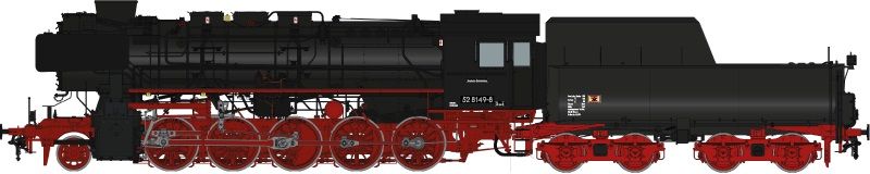 FINESCALE, Rbd Magdeburg, Bw Brandenburg, 3-Licht-Spitzensignal vorn/hinten, Giesl-Ejektor, Original Sandkästen der Br 52, Speichen-Vorlaufrad, Wannentender 2`2`T30 ohne Kabine