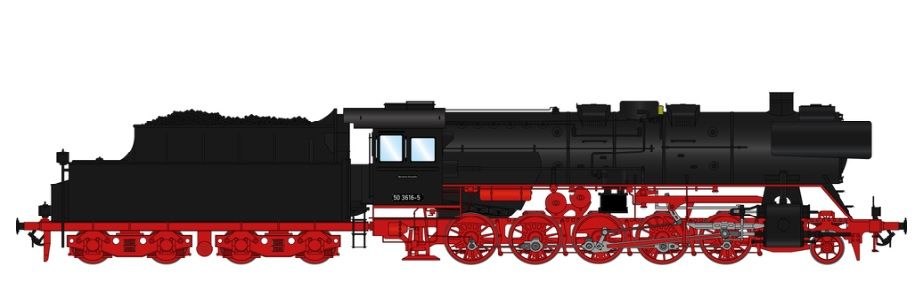 Epoche VI, Zustand: 2024, vom Verein Sächsischer Eisenbahnfreunde, Bw Schwarzenberg, RBD Dresden, 3-Licht-Spitzensignal vorn/hinten,  Rundschlot, geschweißte Sandkästen,Speichen-Vorlaufrad, Tender 2`2`T26, schwarze Kesselringe, DR-Lampen, FS 3.440,-