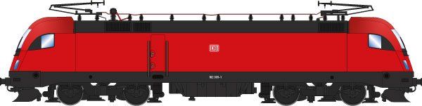 FINESCALE, Lokkasten: Verkehrsrot (RAL 3020), Rahmen/Fahrwerk: Basaltgrau (RAL 7012), DB Logo an den Seiten und der Front, Dachaufbau mit 2 Stromabnehmern, 3. Spitzenlicht unter der Windschutzscheibe, Siemens-Bauform ES64U2