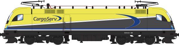FINESCALE, Lokkasten: Schwefelgelb (RAL 1016), Umbragrau (RAL 7022), CargoServ Design, Dachaufbau mit 2 Stromabnehmern, 3. Spitzenlicht unter der Windschutzscheibe, Siemens-Bauform ES64U2
