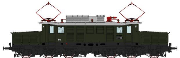 BD Stuttgart, Bw Kornwestheim, Rahmen: schwarz (RAL 9005), Räder: rot (RAL 3002), Radreifen: blank, Lokkasten und Vorbauten: Flaschengrün (RAL 6007), Pantographen mit 1 Schleifleiste, Anfahrlicht, 2 DRG Lampen je Vorbau