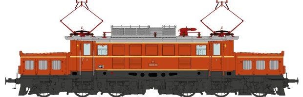 PUR-Räder, Zfl. Bludenz, Fahrwerk: schwarz (RAL 9005), Aufbau blutorangerot (RAL 2002), Lokschilder, Pantographen mit 2 Schleifleiste, liegende Isolatoren, integriertes 3-Licht-Spitzensignal und Schlusslicht, Jet-Lüfter, 2 Frontfenster, ohne Pflatsch
