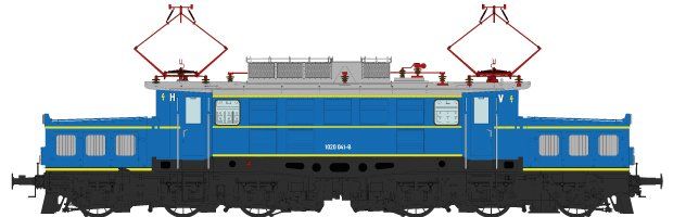 Fahrwerk: schwarz (RAL 9005), Aufbau enzianblau (RAL 5010), Zierstreifen: rapsgelb (RAL 1021), Pantographen mit 2 Schleifleiste, stehende Isolatoren, integriertes 3-Licht-Spitzensignal und Schlusslichter, Jet-Lüfter, 2 Frontfenster, lackierte Nummern