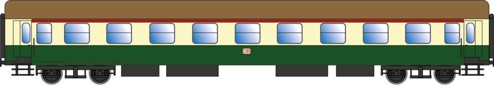 Ausführung Y/B 70, mit “DB-Keks”, Wagenkasten RAL 6020 / RAL 1014, Dach RAL 8000, Unterbau RAL 9011