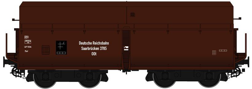 FINESCALE, Wagenkasten: rotbraun (RAL 8012), Rahmen/Fahrwerk: schwarz (RAL 9005), Epoche IIc, mittelhohe Bordwände. Drehgestellbauart 981