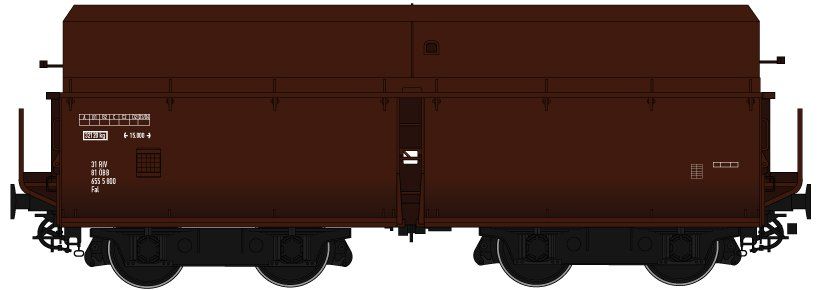 FINESCALE, Wagenkasten: mahagonibraun (RAL 8016), Rahmen/Fahrwerk: schwarz (RAL 9005), Epoche IV/V, mittelhohe Bordwände, Drehgestellbauart 981