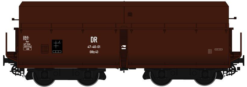 Wagenkasten: rotbraun (RAL 8012), Rahmen/Fahrwerk: schwarz (RAL 9005), Epoche III, mittelhohe Bordwände, Drehgestellbauart 981
