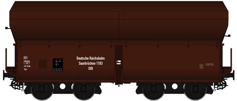 SCALE, Wagenkasten: rotbraun (RAL 8012), Rahmen/Fahrwerk: schwarz (RAL 9005), Epoche IIc, hohe Bordwände, Drehgestellbauart 973,