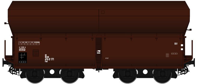 SCALE, Wagenkasten: rotbraun (RAL 8012), Rahmen/Fahrwerk: schwarz (RAL 9005), Epoche IV, mittelhohe Bordwände, Drehgestellbauart 973