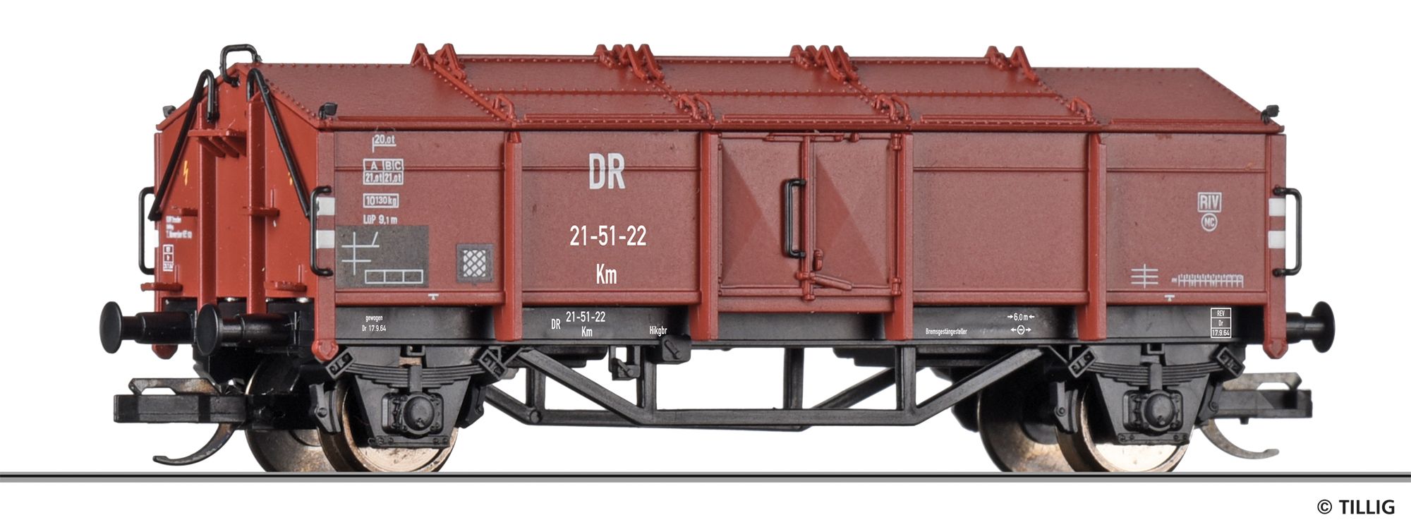 95580 Tillig - Klappdeckelwagen Km, DR, Ep.I - Spur TT