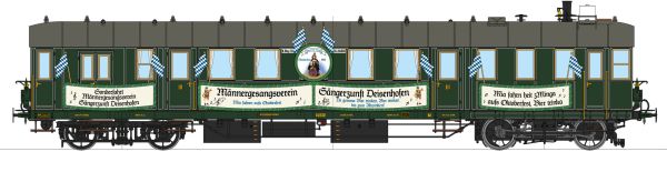 Stationierung München Hbf., grau/grün/schwarz, Bauzustand 1906, mit weißen Zierlinien, mit Festanschriften "Sängerzunft Deisenhofen - Oktoberfest 1906", inklusive Figurenset (in bayerischer Tracht)