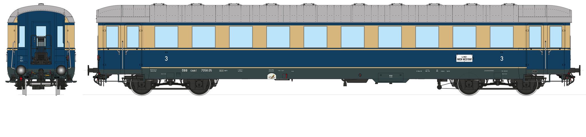 Messingmodell, mit verschiedenen Wagennummern (A-B), Trieb-Beiwagen Reihe 7058, Görlitz-III-leicht Drehgestell ohne Schwingachsen, 2.500mm Achsstand, Inneneinrichtung, Innenbeleuchtung schaltbar