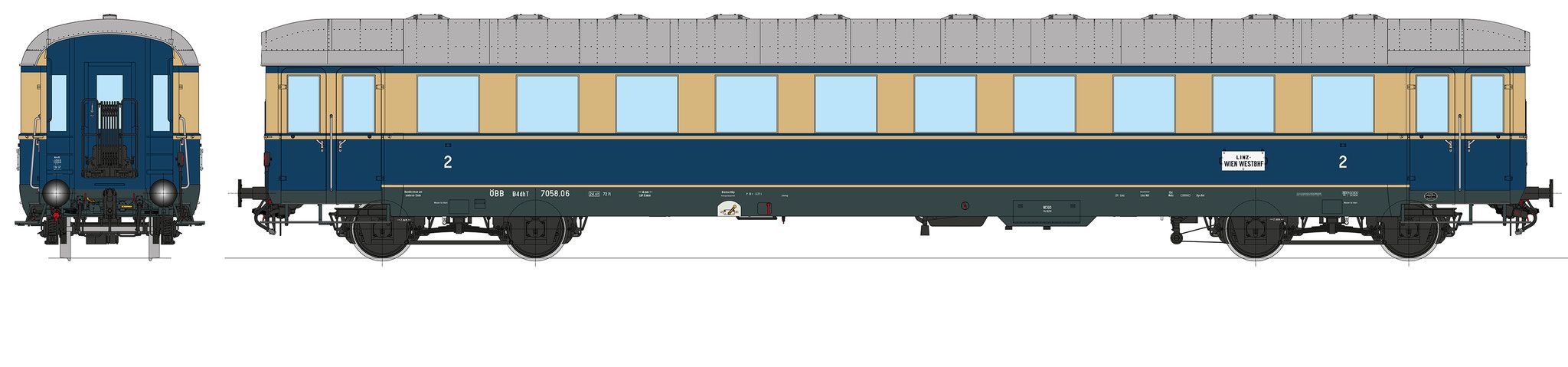 Messingmodell, mit verschiedenen Wagennummern (A-B), Trieb-Beiwagen Reihe 7058, Görlitz-III-leicht Drehgestell ohne Schwingachsen, 2.500mm Achsstand, Inneneinrichtung, Innenbeleuchtung schaltbar