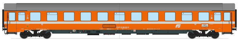 Beschriftungsvarianten A-C, 2. Klasse, reinorange/lichtgrau, Fiat-Drehgestelle